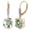 7.35 Carat 14K Solid Gold Leverback Earrings Diamond Green Amethyst