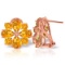 4.85 CTW 14K Solid Rose Gold Flower Citrine Clip Earrings