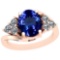 3.82 Ctw VS/SI1 Tanzanite And Diamond 14K Rose Gold Ring