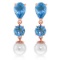 10.5 CTW 14K Solid Rose Gold Drop Earrings Blue Topaz And pearl