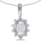 Certified 10k White Gold Oval White Topaz And Diamond Pendant