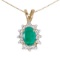 Certified 14k Yellow Gold Oval Emerald And Diamond Pendant