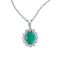 Certified 14k White Gold Oval Emerald Pendant with Diamonds 1.53 CTW