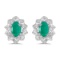 Certified 14k White Gold Oval Emerald And Diamond Earrings