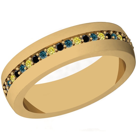 0.16 Ctw I2/I3 Multi Treated Fancy yellow,Blue,Black diamond 14K Yellow Gold Entertiy Band Ring