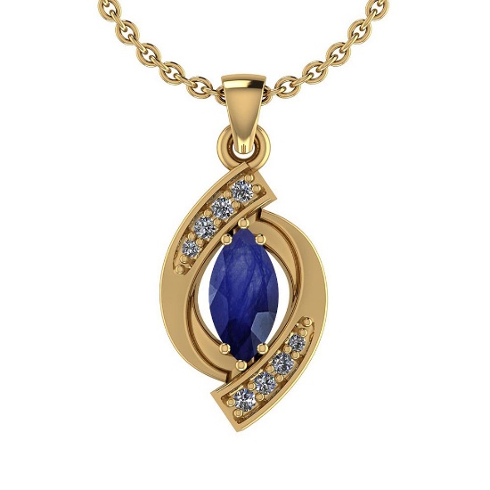 0.42 Ctw VS/SI1 Blue Sapphire And Diamond 14K Rose Gold Pendant