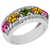 1.45 Ctw I2/I3 Multi Sapphire And Diamond 10K White Gold Wedding Band Ring