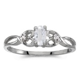 Certified 14k White Gold Oval White Topaz And Diamond Ring