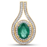 4.62 Carat Genuine Brazilian Emerald and White Diamond 18K Yellow Gold Pendant