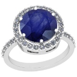 3.99 Ctw Blue Sapphire And Diamond I2/I3 14K White Gold Vintage Style Ring