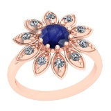 0.74 Ctw I2/I3 Blue Sapphire And Diamond 14K Rose Gold Vintage Style Ring