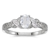 Certified 14k White Gold Oval White Topaz And Diamond Ring