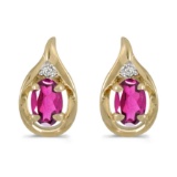 Certified 14k Yellow Gold Oval Pink Topaz And Diamond Earrings 0.88 CTW