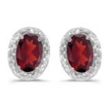 Certified 10k White Gold Oval Garnet And Diamond Earrings 0.96 CTW