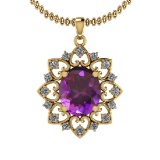 4.22 Ctw Amethyst And Diamond I2/I3 14K Yellow Gold Necklace