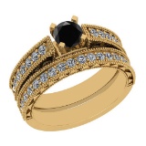 1.17 Ctw I2/I3 Treated Fancy Black And White Diamond 14K Yellow Gold Bridal Wedding Ring