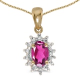 Certified 14k Yellow Gold Oval Pink Topaz And Diamond Pendant