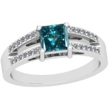 0.97 Ctw I2/I3 Treated Fancy Blue And White Diamond Platinum Ring