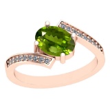1.35 Ctw Peridot And Diamond I2/I3 10k Rose Gold Vintage Style Ring