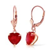 14K Solid Rose Gold Leverback Earrings with Natural rubyes