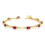 Certified 14K Yellow Gold Oval Garnet and Diamond Bracelet 4.73 CTW