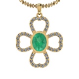 1.66 Ctw I2/I3 Emerald And Diamond 14K Yellow Gold Necklace