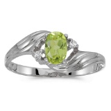 Certified 10k White Gold Oval Peridot And Diamond Ring