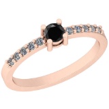 0.34 Ctw Treated Fancy Black And White Diamond I1/I2 14K Rose Gold Vintage Ring