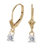 Certified 14k Yellow Gold 5mm Round Genuine White Topaz Lever-back Earrings