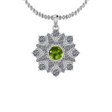 2.41 Ctw Peridot And Diamond I2/I3 10K White Gold Vintage Style Pendant