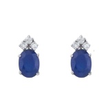Certified 14k White Gold Sapphire And Diamond Oval Earrings