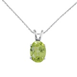 Certified 14k White Gold Oval Large 6x8 mm Peridot Pendant 1.35 CTW