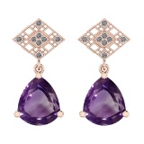 15.16 Ctw I2/I3 Amethyst And Diamond 10K Rose Gold Earrings