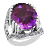 23.60 Ctw VS/SI1 Amethyst And Diamond 14k White Gold Victorian Style Ring