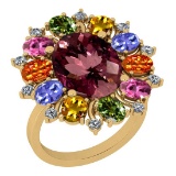 9.09 Ctw SI2/I1 Multi Sapphire,Pink Tourmaline And Diamond 14K Yellow Gold victorian Style Engagemen