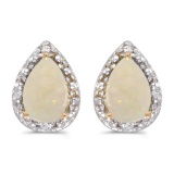 Certified 14k Yellow Gold Pear Opal And Diamond Earrings