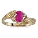Certified 10k Yellow Gold Oval Ruby And Diamond Ring