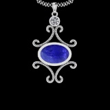 8.05 Ctw I2/I3 Tanzanite And Diamond Bezel Set 10K White Gold Victorian Style Pendant