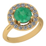1.42 Ctw VS/SI1 Emerald And Diamond Platinum 14K Yellow Gold Plated Ring