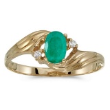 Certified 10k Yellow Gold Oval Emerald And Diamond Ring