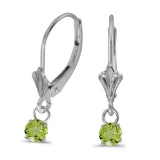 Certified 14k White Gold 5mm Round Genuine Peridot Lever-back Earrings 0.6 CTW