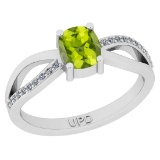 0.62 Ctw I2/I3 Peridot And Diamond 10K White Gold Ring