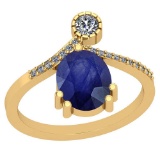 3.45 CtwBlue Sapphire And Diamond I2/I3 10K Yellow Gold Vintage Style Ring