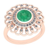 1.49 Ctw Emerald And Diamond I2/I3 14K Rose Gold Vintage Style Ring