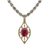 9.00 Ctw SI2/I1 Ruby And Diamond 14K Yellow Gold Necklace