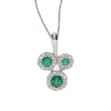 Certified 14k White Gold Triple Emerald and .07 ct Diamond Pendant