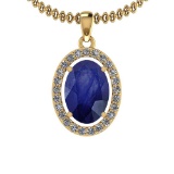 2.86 Ctw Blue Sapphire And Diamond I2/I3 14K Yellow Gold Pendant