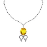 22.75 Ctw SI2/I1 Lemon Topaz And Diamond 14k White Gold Victorian Style Necklace