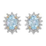 Certified 14k Yellow Gold Oval Aquamarine And Diamond Earrings 0.62 CTW