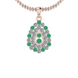 1.15 Ctw VS/SI1 Emerald And Diamond 14K Rose Gold Pendant Necklace